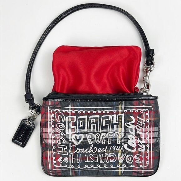 RARE Coach Poppy Collection Tartan Plaid Glittery Metallic Monogram Wristlet - Picture 9 of 15